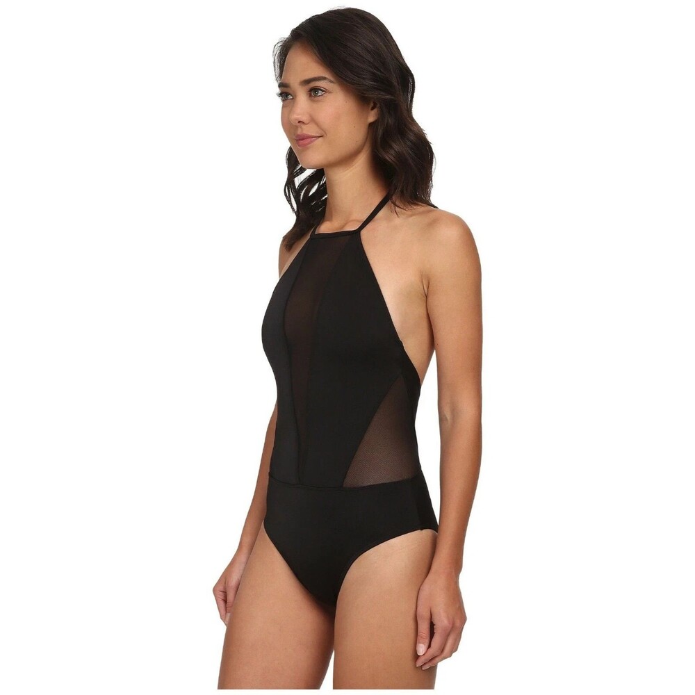 Ted Baker Halter Mech Mesh Panels One Piece Swimsuit Black Womens US 6